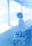  animal bad_id bad_pixiv_id bench blue cat cloud namito original shadow shirt shoes silhouette sitting skirt 