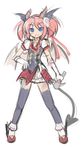  alternate_costume ankle_wings bat_wings black_legwear blue_eyes blush_stickers demon_girl demon_tail elbow_gloves flat_chest gloves grin hair_ribbon hand_on_hip horns idol lilim_(shingeki_no_bahamut) mel/a microphone pink_hair pointy_ears puffy_short_sleeves puffy_sleeves ribbon shingeki_no_bahamut shoes short_sleeves short_twintails sketch skirt slit_pupils smile solo succubus tail thighhighs twintails wings 