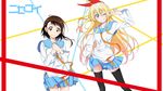  blonde_hair blue_eyes brown_hair kirisaki_chitoge nisekoi onodera_kosaki ribbons seifuku zettai_ryouiki 