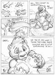  2013 anthro barefoot beach black_and_white breasts comic english_text female flinters gender_transformation greyscale grope human invalid_tag mammal monochrome mustelid otter seaside text traditional_media transformation webbed_hands 