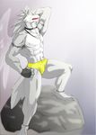  abs anthro biceps bulge canine fangs flexing fur gloves grey_fur male mammal muscles necklace nipples open_mouth pecs pose simon11028 solo standing tattoo teeth toned tongue topless wolf yellow_eyes 