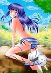  akamaru_(naruto) animal bikini_top_removed breasts day dog hyuuga_hinata ilolamai long_hair medium_breasts naruto naruto_(series) naruto_shippuuden nipples outdoors solo 