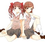  brown_eyes brown_hair ichiko_(ichiko_cute) loafers long_hair loose_socks misaka_mikoto multiple_girls school_uniform shirai_kuroko shoes short_hair skirt socks sweater_vest to_aru_kagaku_no_railgun to_aru_majutsu_no_index twintails 