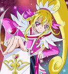  aida_mana blonde_hair card cure_heart dokidoki!_precure highres long_hair magical_lovely_pad pink_eyes pink_sleeves ponytail precure serious solo watosonshi 