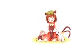  animal animal_ears bita blush brown_hair cat cat_smile catgirl chen fang hat multiple_tails short_hair tail touhou 