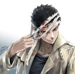  bad_id bad_pixiv_id bandages black_hair blood coat indesign long_coat male_focus one-punch_man red_eyes solo zombieman 