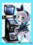  arcade_cabinet bemani black_hairband ghost green_eyes hairband hitodama jubeat katana kayama_benio konpaku_youmu konpaku_youmu_(ghost) short_hair silver_hair smile solo sword touhou weapon 