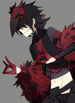  1boy black_hair flower gloves hair_over_eyes long_hair male male_focus mask merlusa midriff navel pants parted_lips personification pokemon short_hair solo very_long_hair zoroark 