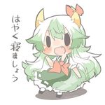  bad_id bad_twitter_id black_eyes blush bow ex-keine fang green_hair horns kamishirasawa_keine long_hair lowres open_mouth rebecca_(keinelove) smile solo tail touhou 