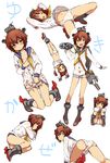  ass binoculars blush brown_eyes brown_hair character_name dress handstand kantai_collection looking_at_viewer navel open_mouth panties petite sailor_dress short_hair smile solo underwear white_panties yanagida_fumita yukikaze_(kantai_collection) 