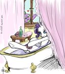  bath bathroom bathtub blue_eyes blush dragon duo equine female feral friendship_is_magic fur hair horn horse inside mammal my_little_pony pony purple_hair rarity_(mlp) spike_(mlp) tt-n unicorn water white_fur window 