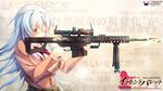  anti-materiel_rifle barrett_m82 bipod blue_hair eyepatch firing gun imageboard_sample innocent_bullet logo long_hair miyasu_sanae muzzle_brake muzzle_flash non-web_source rifle scope shell_casing sniper_rifle solo uniform weapon 