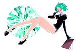  androgynous aqua_hair bad_id bad_pixiv_id bare_legs black_gloves elbow_gloves full_body gem gem_uniform_(houseki_no_kuni) gloves houseki_no_kuni legs pen phosphophyllite short_hair solo sparkle white_background yskwkn 