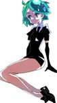  androgynous aqua_eyes aqua_hair backlighting bare_legs black_gloves colored_eyelashes elbow_gloves gem_uniform_(houseki_no_kuni) gloves houseki_no_kuni phosphophyllite short_hair sitting solo sparkle sunameri_oishii white_background 