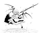  bat_wings greyscale ground_shatter kazawa_(tonzura-d) monochrome remilia_scarlet short_hair smile spear_the_gungnir touhou weapon wings 