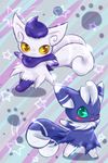  1girl cat fang gen_6_pokemon gigii2810 green_eyes meowstic no_humans one_eye_closed open_mouth paw_print pokemon pokemon_(creature) star tail yellow_eyes 