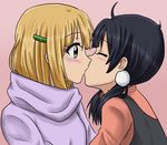  athyra black_hair blonde_hair blush closed_eyes green_eyes hug kiss kitashirakawa_tamako long_hair low_twintails md5_mismatch mole multiple_girls short_hair surprised sweater tamako_market tears tokiwa_midori twintails yuri 