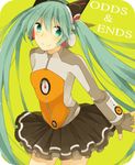  copyright_name fingerless_gloves gloves green_eyes green_hair hatsune_miku headphones long_hair minamiya_mia odds_&amp;_ends_(vocaloid) skirt smile solo twintails very_long_hair vocaloid 