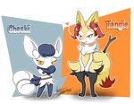  &lt;3 3_toes big_ears bow braixen canine cat crossed_arms cute duo feline female fennec feral fox fur mammal meowstic nekostar nintendo nyaonikusu pok&#233;mon pok&eacute;mon red_eyes simple_background standing stick teerunaa video_games white_fur yellow_fur yellow_sclera 