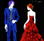  1girl backless_dress backless_outfit dora_(risunofuko12) dress earrings flower formal garry_(ib) gloves hair_flower hair_ornament ib ib_(ib) jewelry necktie older ring suit 