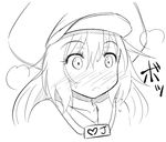  :&lt; blush face full-face_blush greyscale guilty_gear hat heavy_breathing long_hair may_(guilty_gear) monochrome pirate_hat ponkotsu solo 