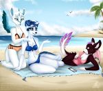  absurd_res anthro beach bikini breasts canid canine canis cleavage clothed clothing dog female group hi_res mammal outside sea seaside signature solapi_(artist) swimsuit water 