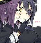  black_hair blush breasts eyepatch gloves hand_on_another's_face headgear heart hebino_rai kantai_collection large_breasts looking_at_another looking_back mechanical_halo multiple_girls necktie open_mouth purple_hair school_uniform short_hair smile tatsuta_(kantai_collection) tenryuu_(kantai_collection) translation_request yellow_eyes yuri 