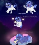  blue_eyes clothed clothing comic crown cute dialog english_text equine eyes_closed female feral fikakorv friendship_is_magic fur hair helmet horn long_hair lying mammal my_little_pony one_eye_closed open_mouth outside princess_luna_(mlp) royalty sleeping smile solo space spacesuit spread_legs spreading star stars text tongue winged_unicorn wings wink 