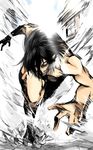  black_hair giant monster monster_boy muscle nude rogue_titan running shingeki_no_kyojin solo steam white_eyes 