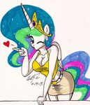  &lt;3 anthro anthrofied blowing_kiss breasts cleavage clothed clothing crown equine female friendship_is_magic gold hair horn horse looking_at_viewer mammal multi-colored_hair my_little_pony newyorkx3 one_eye_closed pony princess_celestia_(mlp) purple_eyes skirt sparkles winged_unicorn wings wink 