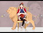  1boy basketball basketball_uniform black_hair blue_eyes chair crown happy_birthday kasamatsu_yukio kuroko_no_basuke lion male male_focus shoes sitting sneakers socks solo sportswear 