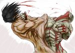  2boys armored_titan arms black_hair blood clenched_hand fight fighting fist monster_boy multiple_boys muscle nude pectorals rogue_titan shingeki_no_kyojin silver_hair strike white_background wrestling 