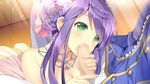  1girl blush censored daikou_wakako fellatio game_cg green_eyes jewelry koi_saku_miyako_ni_ai_no_yakusoku_wo_~annaffiare~ natsume_eri necklace oral penis purple_hair 