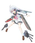  :&lt; ahoge cannon fuka_(mizno_fuka) full_body kantai_collection long_hair neckerchief parody red_eyes school_uniform serafuku socks solo suguri suguri_(character) transparent_background turret white_hair 