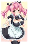  apron blush breasts brown_eyes cleavage dress long_hair looking_at_viewer maid maid_headdress medium_breasts original outstretched_arm outstretched_hand pink_hair solo thighhighs tottoto_tomekichi twintails wrist_cuffs 
