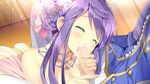  1girl blush censored daikou_wakako eyes_closed fellatio game_cg jewelry koi_saku_miyako_ni_ai_no_yakusoku_wo_~annaffiare~ natsume_eri necklace oral penis purple_hair 