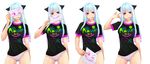  ;d albino animal_ears assassin cat_ears drawing gradient_hair highres kataasa-ko long_hair mr.romance multicolored_hair one_eye_closed open_mouth original red_eyes shirt smile swimsuit swimsuit_under_clothes tongue tongue_out white_hair 