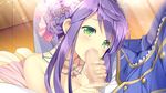  1girl blush censored daikou_wakako fellatio game_cg green_eyes jewelry koi_saku_miyako_ni_ai_no_yakusoku_wo_~annaffiare~ natsume_eri necklace oral penis purple_hair 