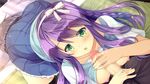  1girl blush braid braids breasts censored daikou_wakako game_cg green_eyes headband koi_saku_miyako_ni_ai_no_yakusoku_wo_~annaffiare~ long_hair natsume_eri nipples penis purple_hair skirt 