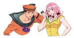  1girl ar_(rikuesuto) blue_eyes braid cellphone dixie_cup_hat hair_bobbles hair_ornament hat higashikata_jousuke_(jojolion) hirose_yasuho jojo_no_kimyou_na_bouken jojolion military_hat phone pink_hair purple_eyes sailor smartphone twin_braids 