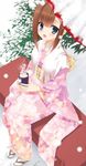  1girl character_request hidan_no_aria highres japanese_clothes kimono kobuichi sandals socks umbrella 