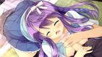  1girl blush braid braids breasts censored daikou_wakako eyes_closed game_cg headband koi_saku_miyako_ni_ai_no_yakusoku_wo_~annaffiare~ long_hair natsume_eri nipples penis purple_hair skirt 
