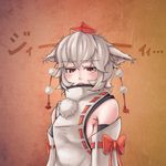  absurdres animal_ears annoyed bad_id bad_pixiv_id breasts colorized hat highres inubashiri_momiji koori_rei_yakko red_eyes sideboob small_breasts solo tail tokin_hat touhou white_hair wolf_ears wolf_tail 