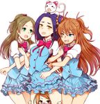  :d ;d aria_gakuen_school_uniform arm_hug between_legs blue_eyes blush bow brown_hair double_arm_hug fang girl_sandwich glasses green_eyes houjou_hibiki hummy_(suite_precure) kurokawa_eren locked_arms long_hair minamino_kanade minatsuki_randoseru multiple_girls one_eye_closed open_mouth orange_hair pink_bow precure purple_hair sandwiched school_uniform seiren_(suite_precure) shirabe_ako skirt smile suite_precure two_side_up yellow_eyes 