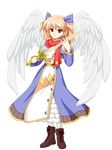  angel_wings brown_hair dress full_body hair_ribbon highres michel_sant'angelo original pantyhose rapier red_eyes ribbon scarf shoes short_hair smile solo sword teitoku the_last_comer touhou transparent_background two_side_up weapon white_legwear wings 