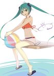  bad_id bad_pixiv_id ball beachball bikini c-kome green_eyes green_hair hatsune_miku long_hair nail_polish sandals sitting solo swimsuit toenail_polish twintails very_long_hair vocaloid 