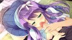  1girl blush braid braids breasts censored daikou_wakako game_cg green_eyes headband koi_saku_miyako_ni_ai_no_yakusoku_wo_~annaffiare~ long_hair natsume_eri nipples penis purple_hair skirt 