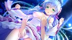  1girl blue_hair blush breast_grab breasts choker dress game_cg grabbing green_eyes koba_kazuomi koi_saku_miyako_ni_ai_no_yakusoku_wo_~annaffiare~ long_hair natsume_eri night nipples panties underwear winifred_d_land 