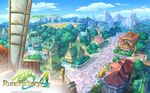  blue_sky bridge cloud copyright_name day english farm field flower highres house logo mountain no_humans official_art rune_factory rune_factory_4 scenery sky stairs tree wallpaper watermark 