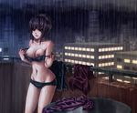  black_hair black_lagoon bra bra_pull breasts clothes_removed groin lips medium_breasts monorus navel nipples nose panties parted_lips rain rooftop sawyer_the_cleaner scar short_hair solo underwear underwear_only undressing wet 